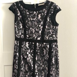 Formal dress- black lace over pink satin